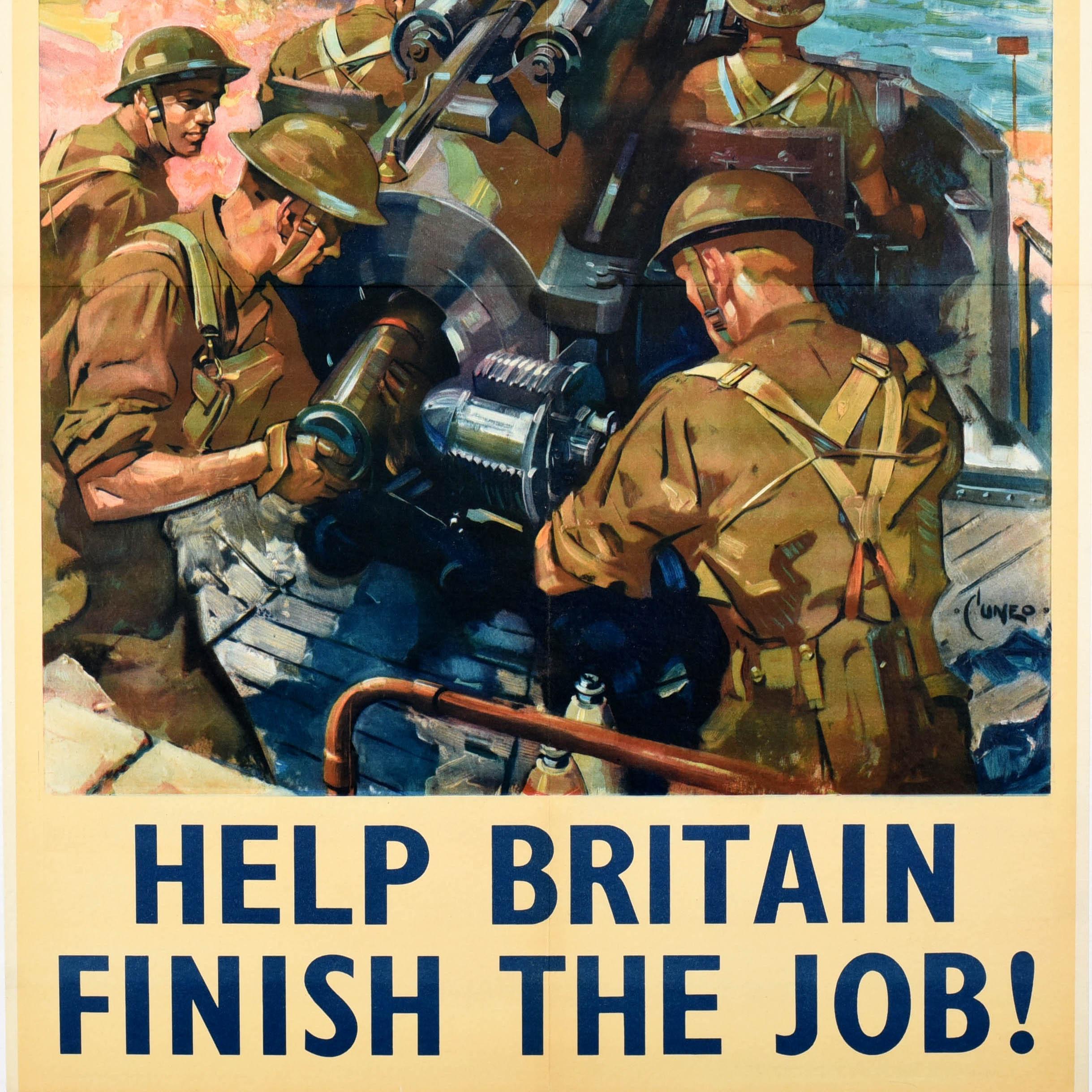 Original Vintage War Propaganda Poster Help Britain Finish The Job WWII Cuneo Bon état - En vente à London, GB