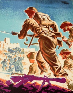 Original Vintage War Propaganda Poster Help Britain Finish The Job WWII Soldiers