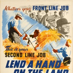 Original Vintage War Propaganda Poster Lend A Hand On The Land WWII Home Front