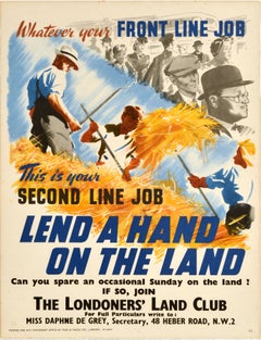 Original Vintage War Propaganda Poster Lend A Hand On The Land WWII Home Front