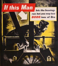 Original Vintage War Propaganda Poster Merchant Navy Engine Room WWII Ore