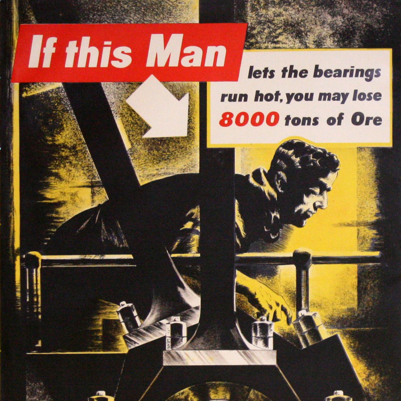 British Original Vintage War Propaganda Poster Merchant Navy Engine Room WWII Ore For Sale