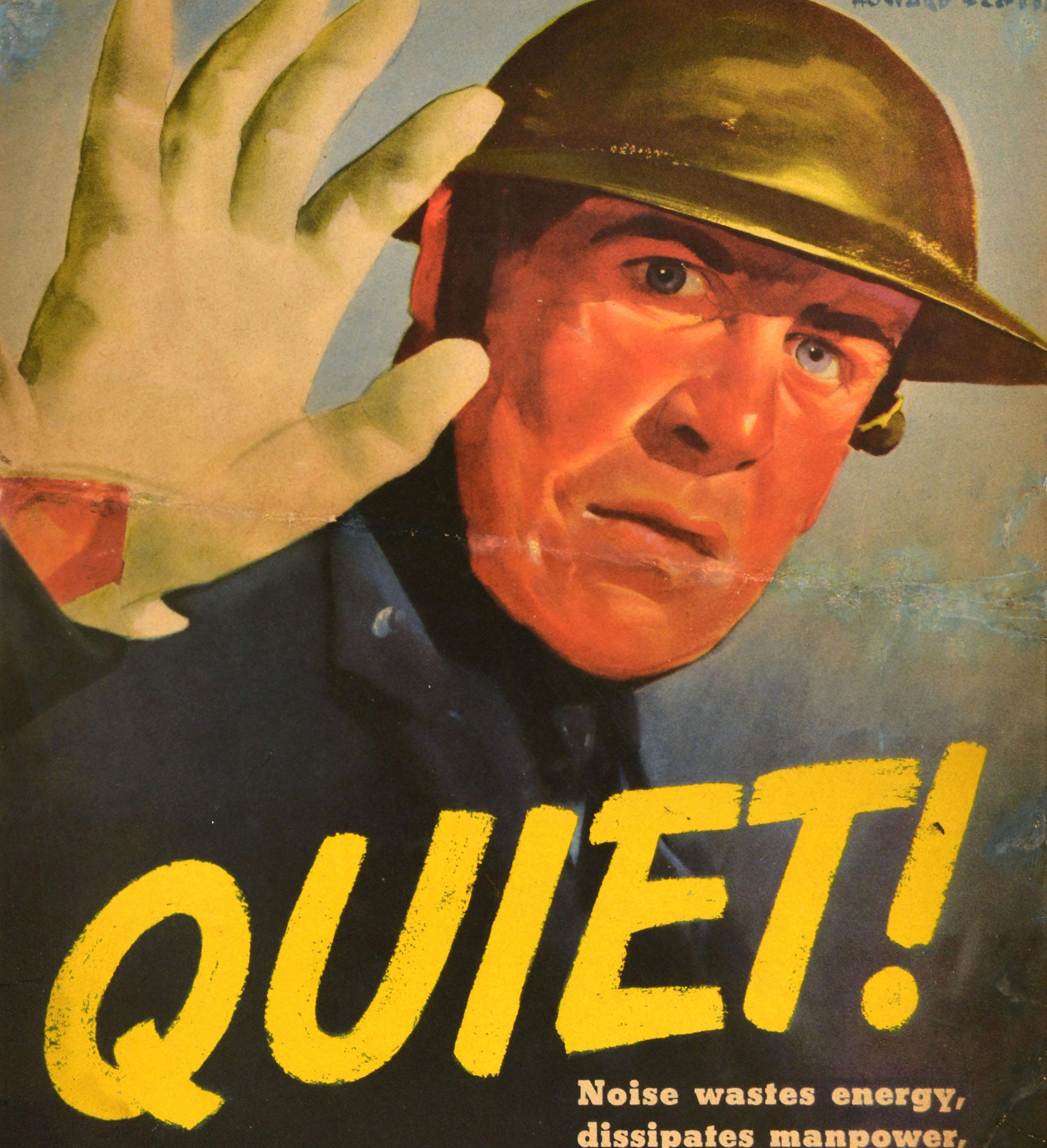 American Original Vintage War Propaganda Poster Quiet Stop Needless Noise WWII Soldier For Sale