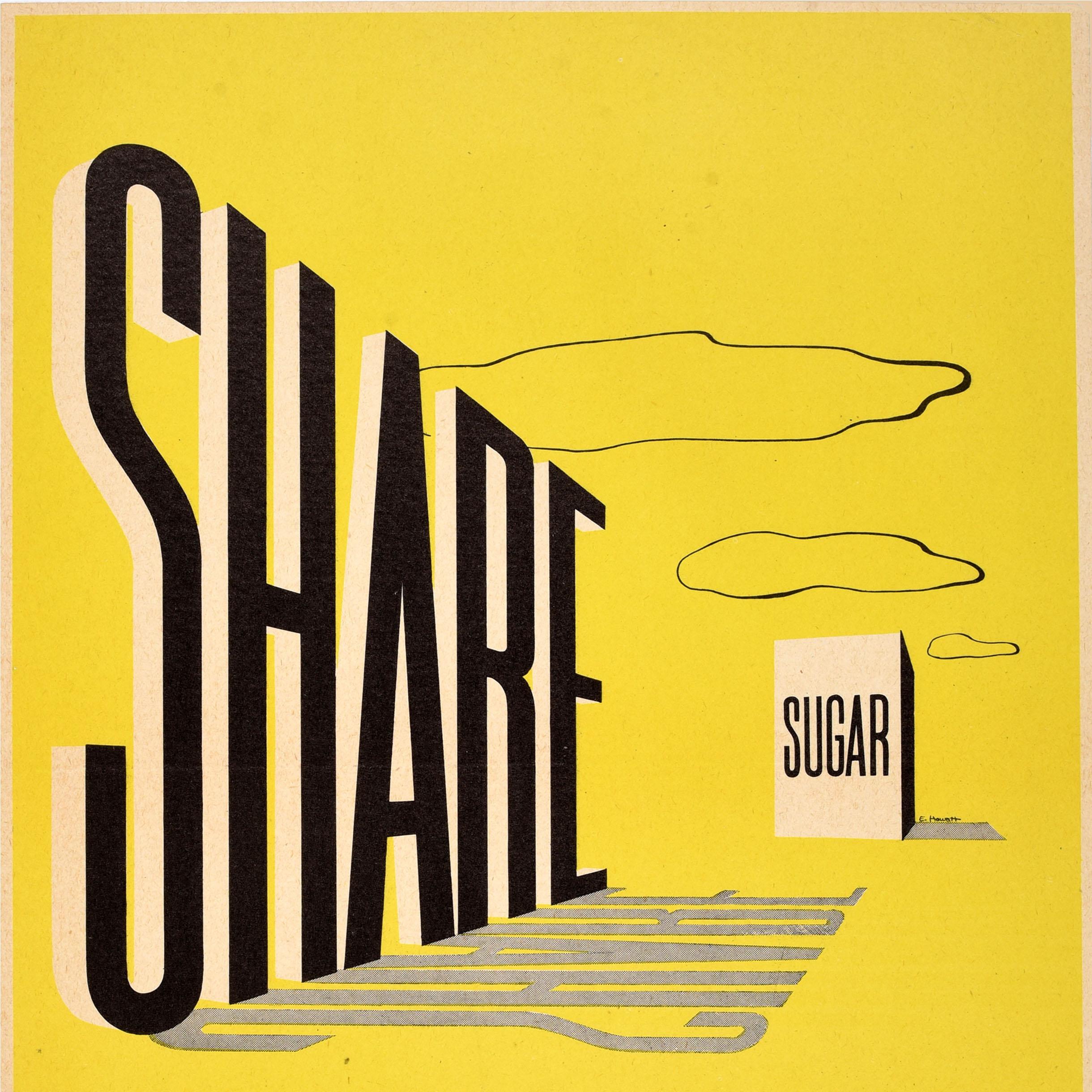 American Original Vintage War Propaganda Poster Share Sugar WWII Modernism US Rationing For Sale