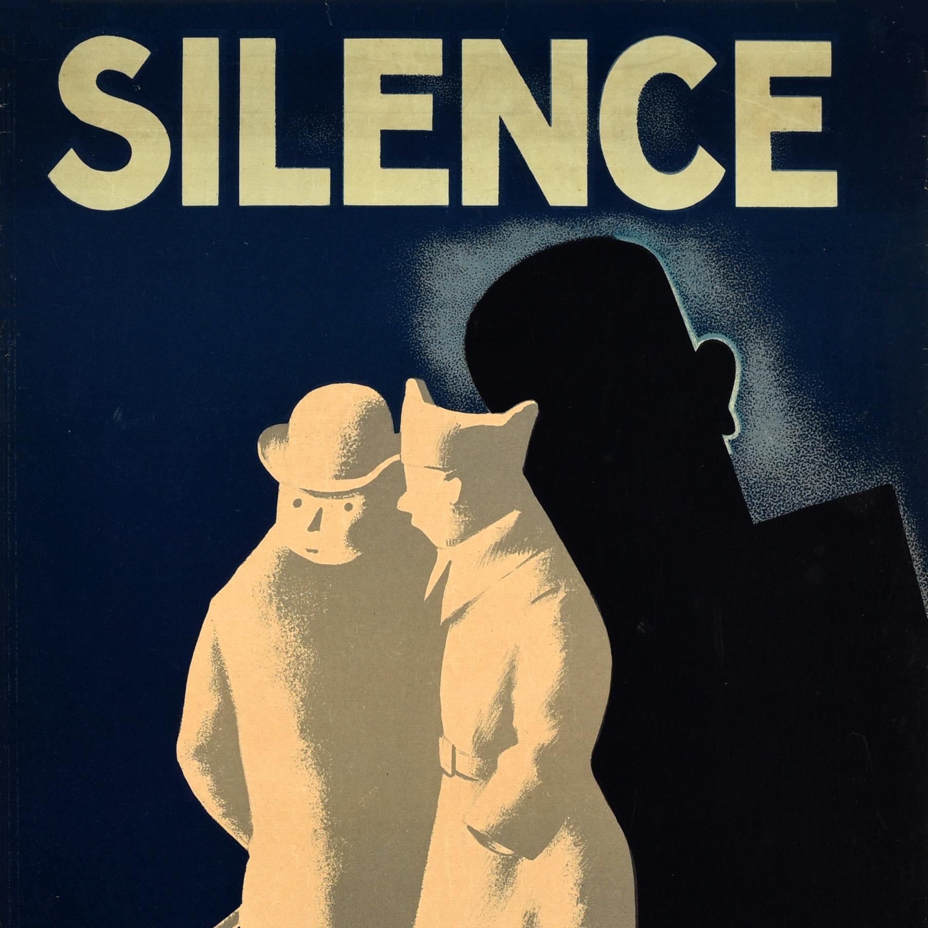 French Original Vintage War Propaganda Poster Silence Enemy Watching Paul Colin WWII For Sale