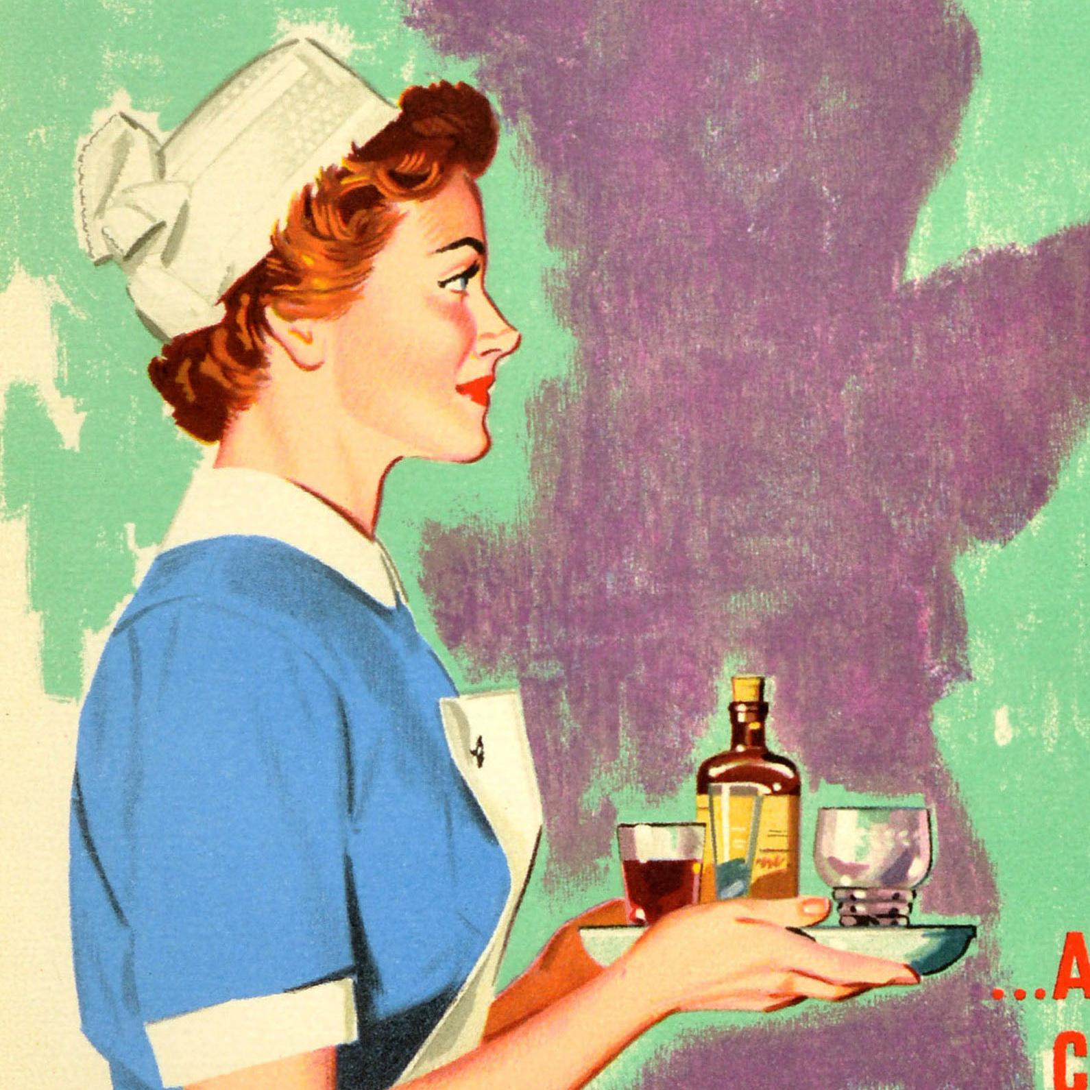 Affiche de propagande originale de la Seconde Guerre mondiale - Train to be a nurse... a distinguished career - comportant une illustration de Clixby Watson (Charles Clixby Watson ; 1906-1964) représentant une infirmière en uniforme portant un