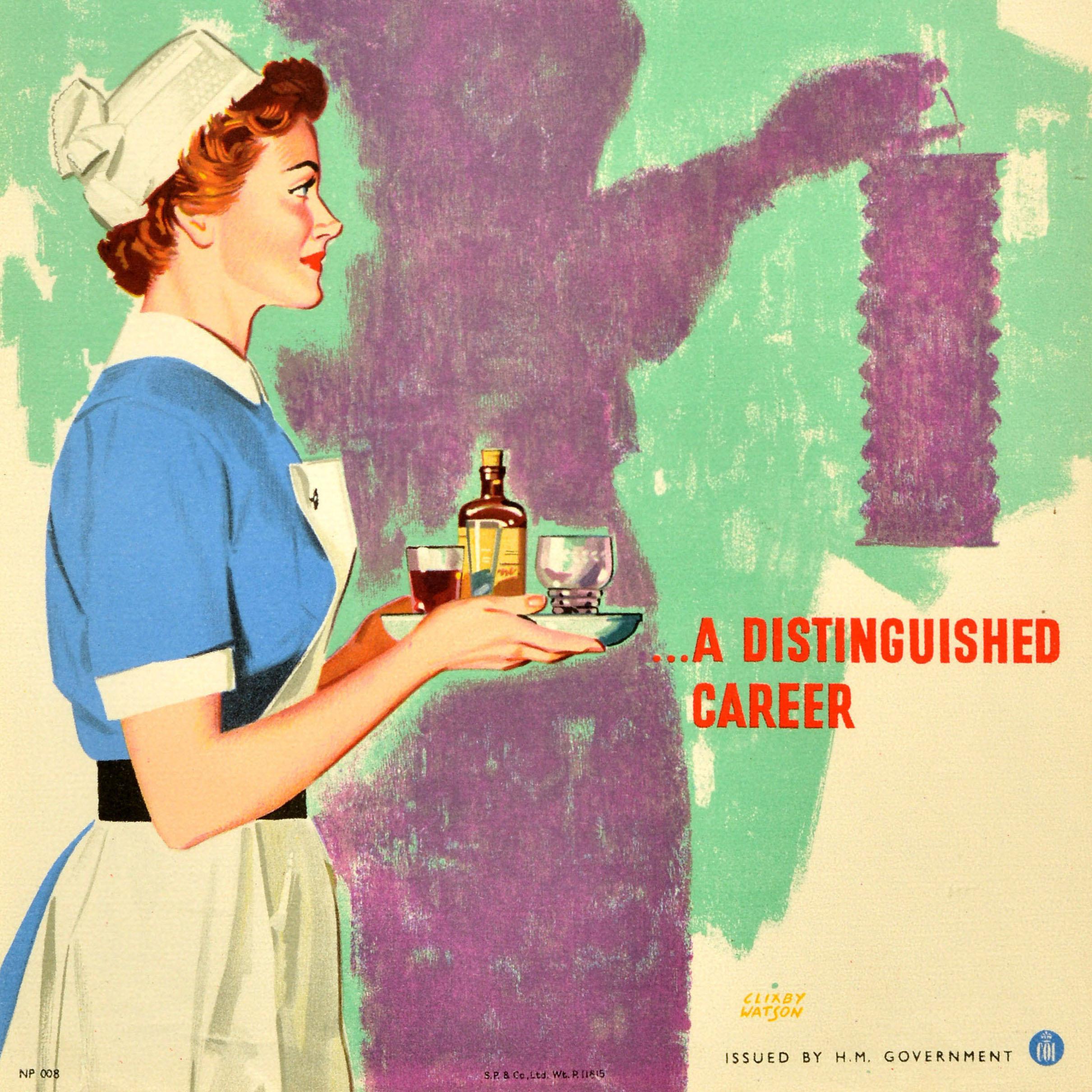 Affiche de propagande de guerre originale Train To Be A Nurse de la Seconde Guerre mondiale, Clixby Watson Bon état - En vente à London, GB