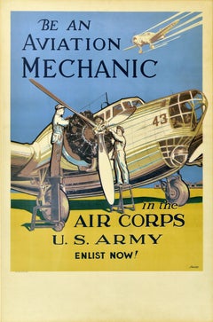 Original Vintage War Recruitment Poster Aviation Mechanic US Army Air Corps WWII