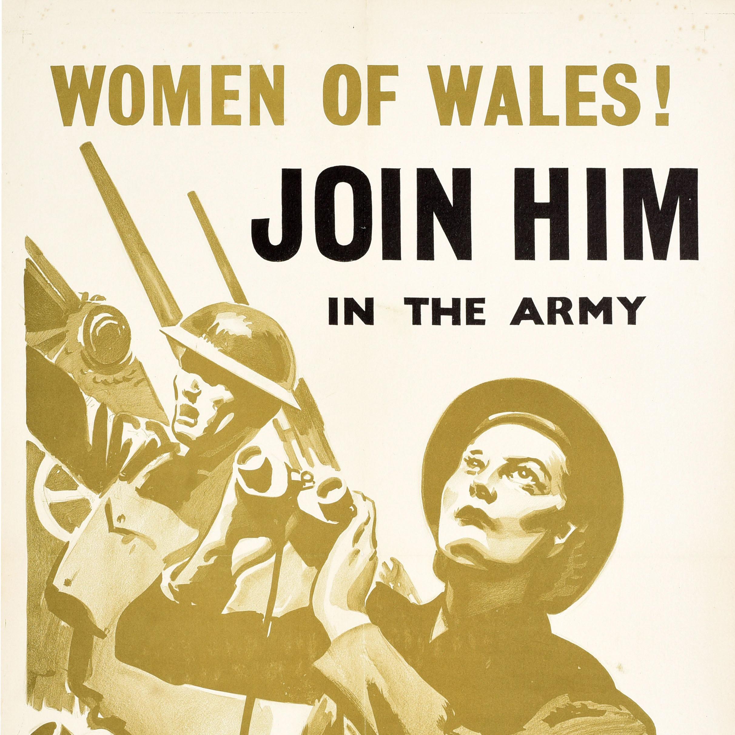 Original Vintage Kriegsrekrutierungsplakat „Women Of Wales“, WWII, „ Join Him“, Armee ATS, Vintage (Britisch) im Angebot