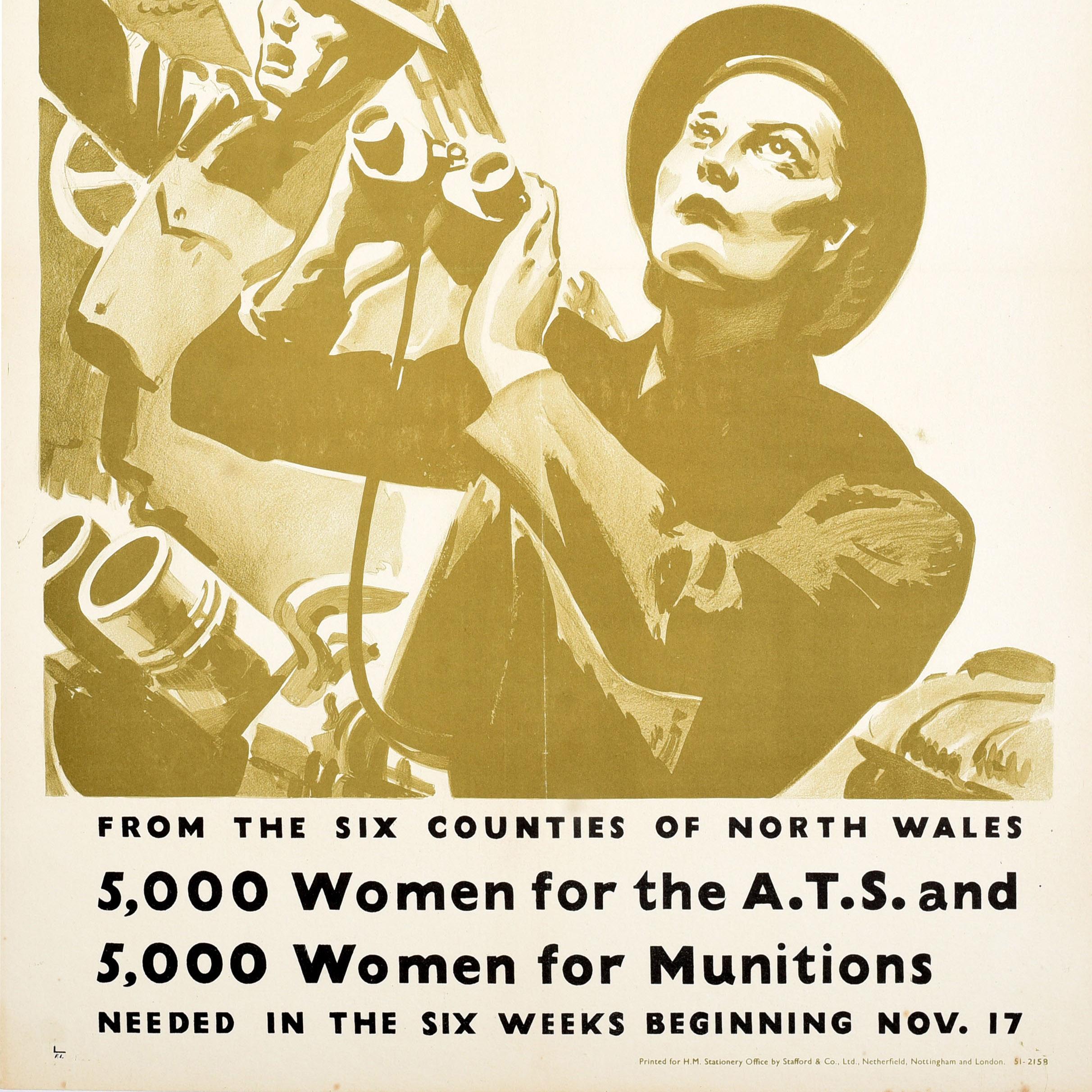 Original Vintage Kriegsrekrutierungsplakat „Women Of Wales“, WWII, „ Join Him“, Armee ATS, Vintage im Zustand „Gut“ im Angebot in London, GB