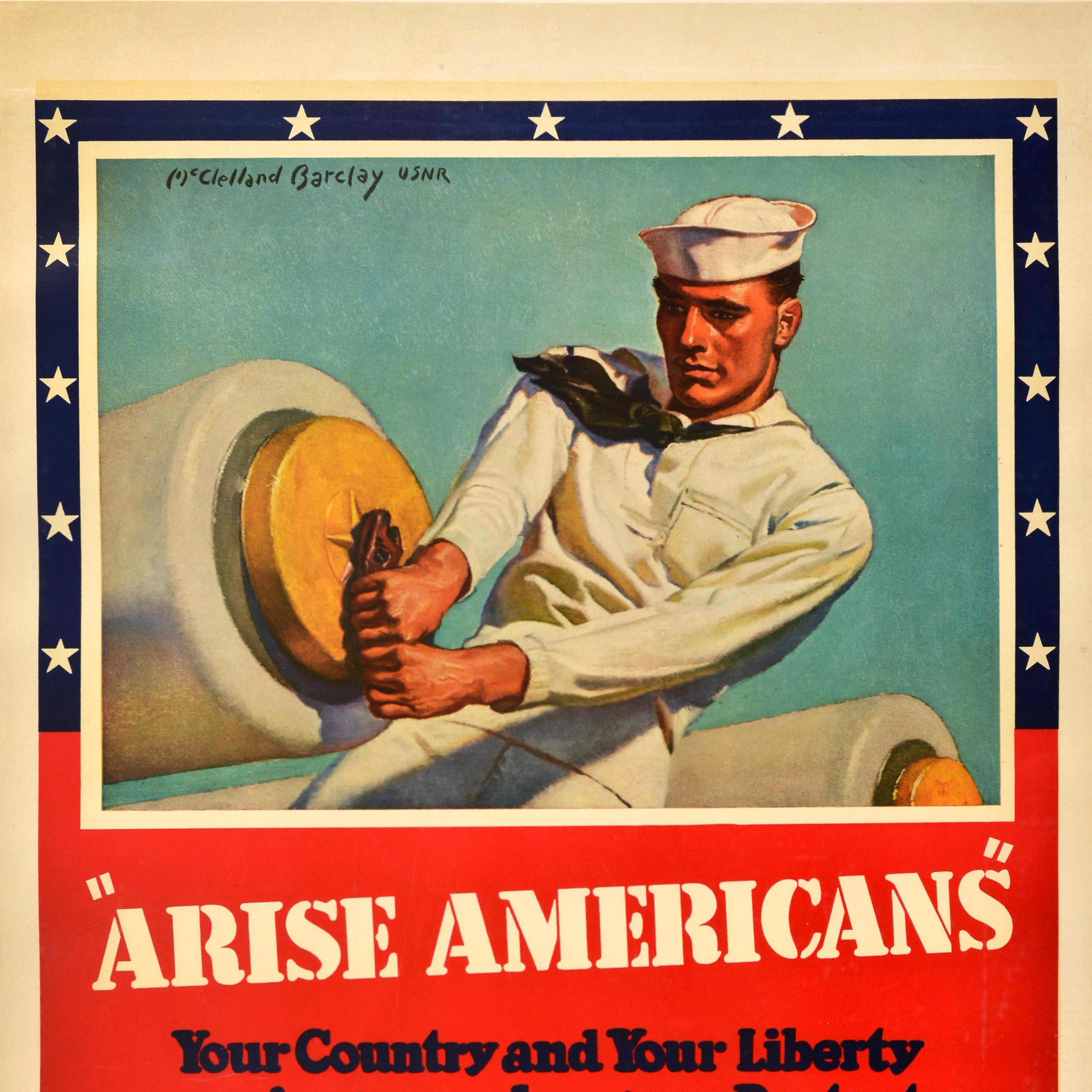 American Original Vintage War Recruitment Propaganda Poster US Navy Reserve Arise America For Sale