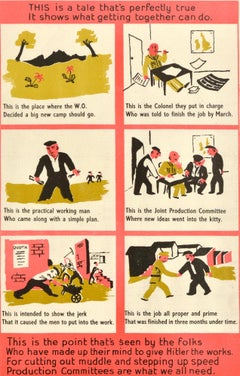 Original Vintage War Workplace Motivation Poster Joint Production Committee WWII