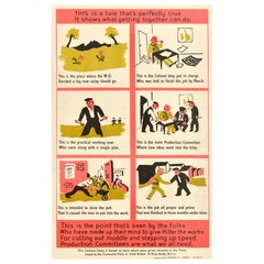 Original Vintage War Workplace Motivation Poster Joint Production Committee WWII