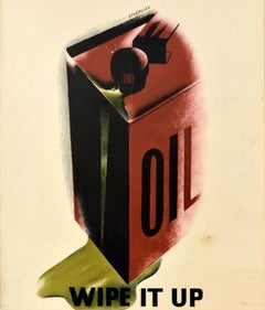 Original Vintage War Workplace Safety Poster Wipe It Up WWII RoSPA Oil Eckersley