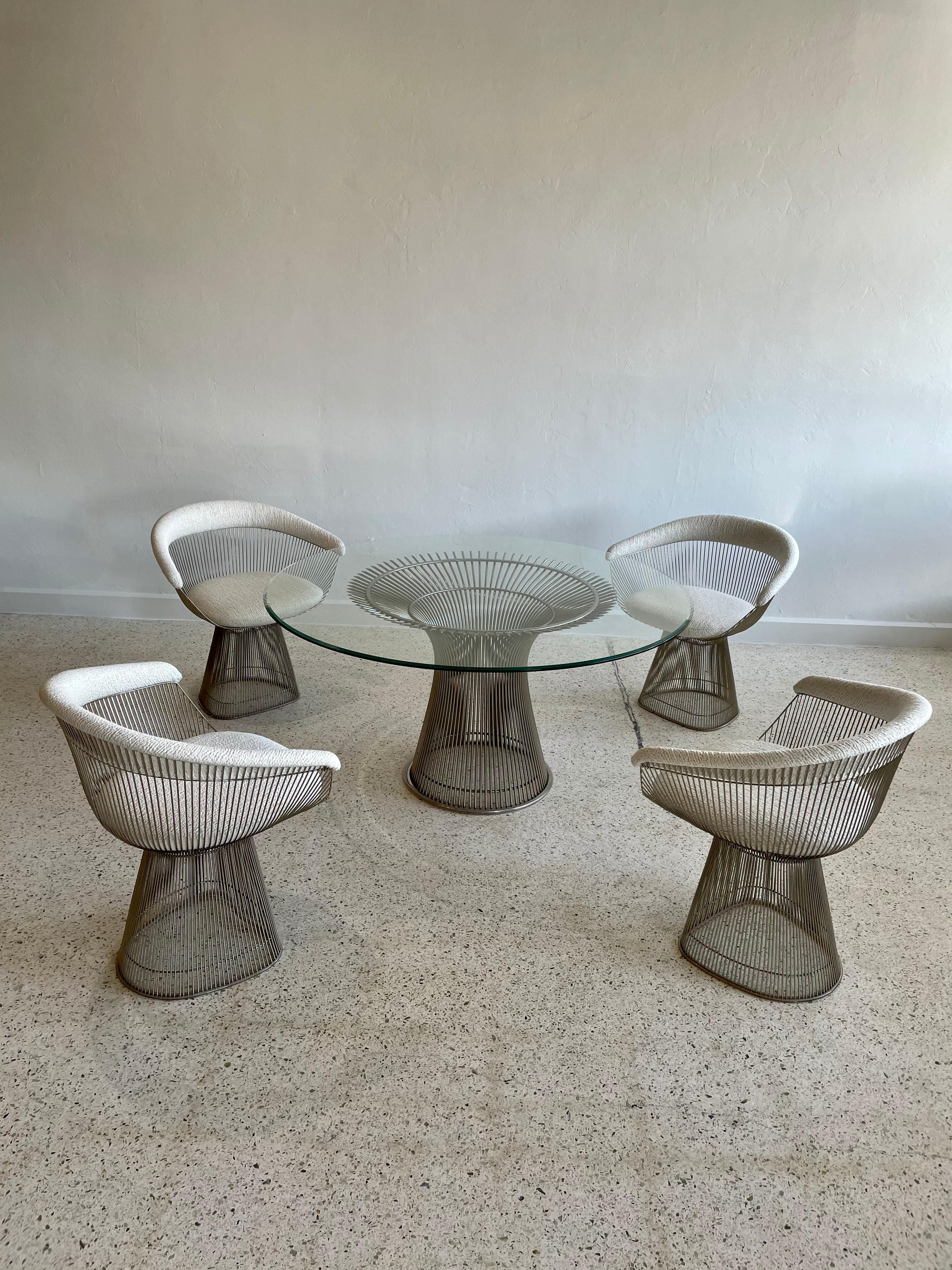 Original Vintage Chrome Warren Platner for Knoll Dining Table + 4 Armchairs 3