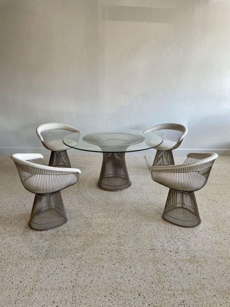 Late 20th Century Original Vintage Chrome Warren Platner for Knoll Dining Table + 4 Armchairs For Sale