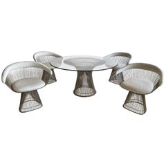 Original Vintage Chrome Warren Platner for Knoll Dining Table + 4 Armchairs