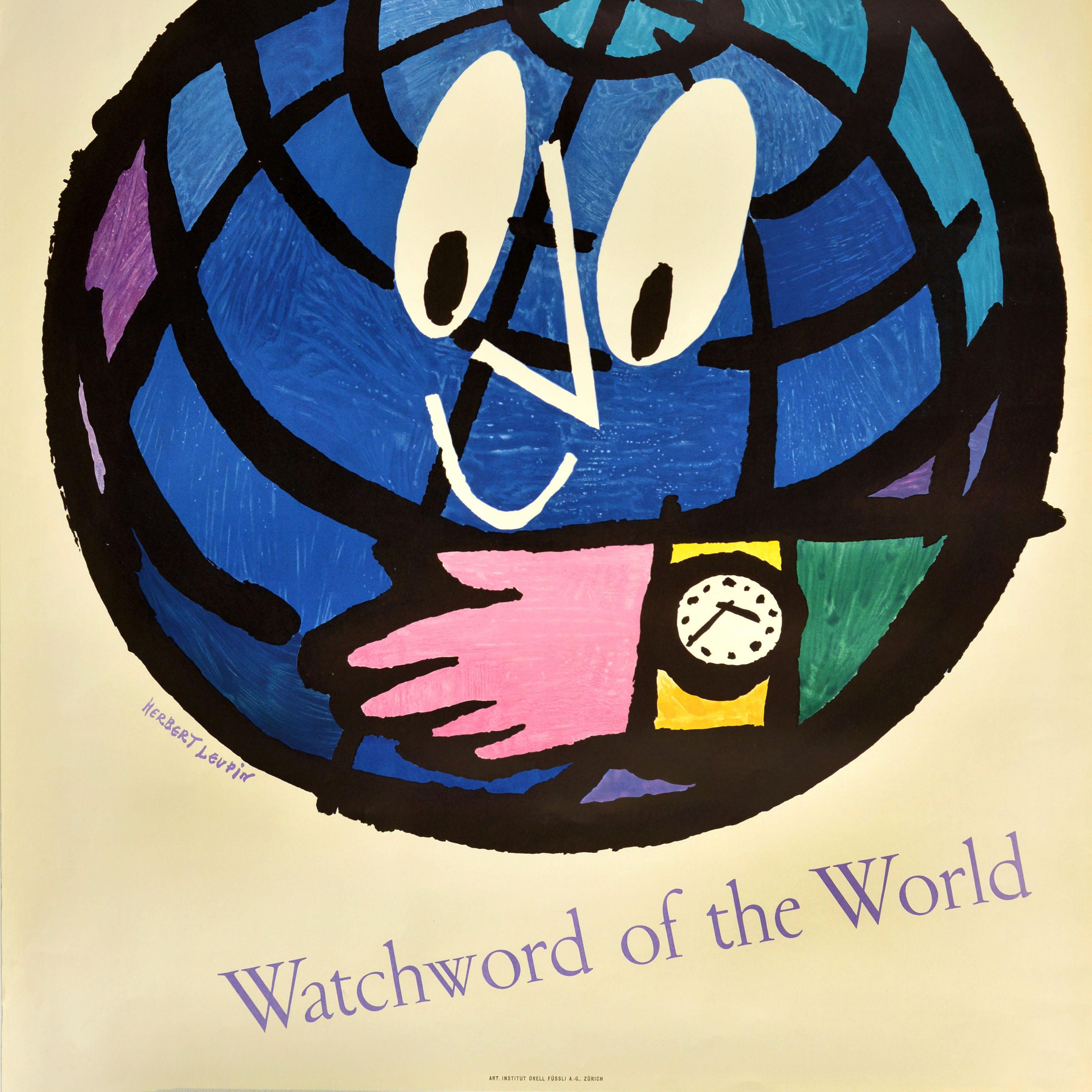 Poster pubblicitario originale per orologi d'epoca Rolex Herbert Herbert Leupin In condizioni buone in vendita a London, GB