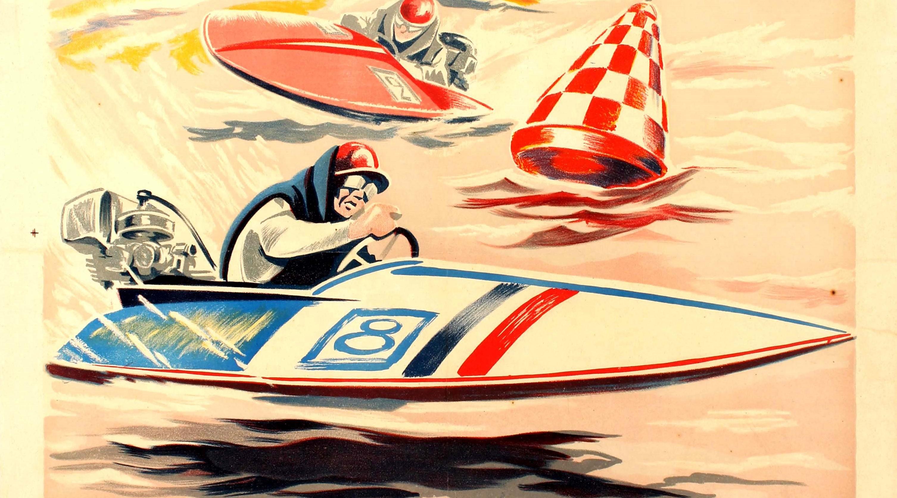 French Original Vintage Water Sport Poster for Grand Meeting International Motonautique For Sale