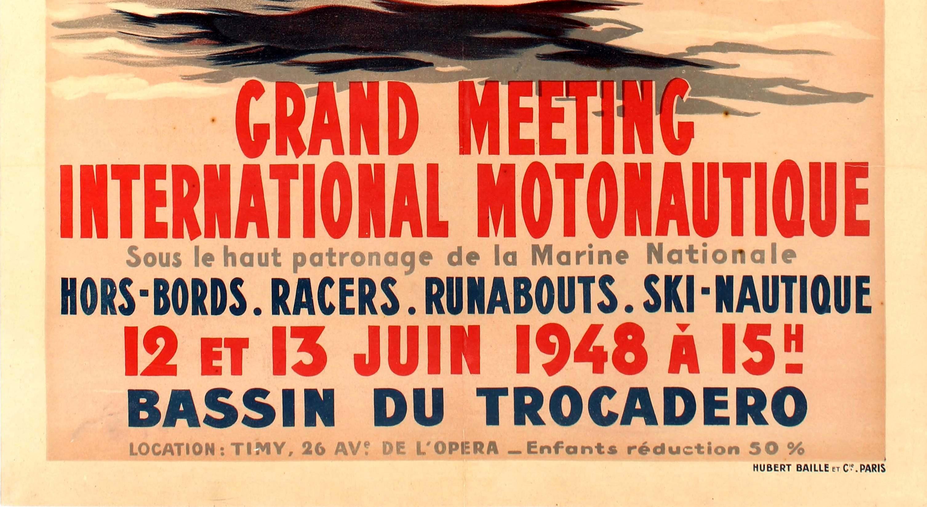 Original Vintage Water Sport Poster for Grand Meeting International Motonautique In Good Condition For Sale In London, GB
