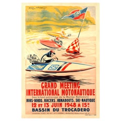 Original Vintage Water Sport Poster for Grand Meeting International Motonautique