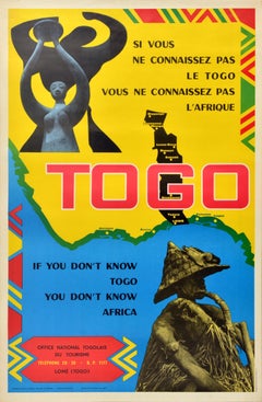 Poster di viaggio originale dell'Africa occidentale d'epoca Don't Know Togo Don't Know Africa