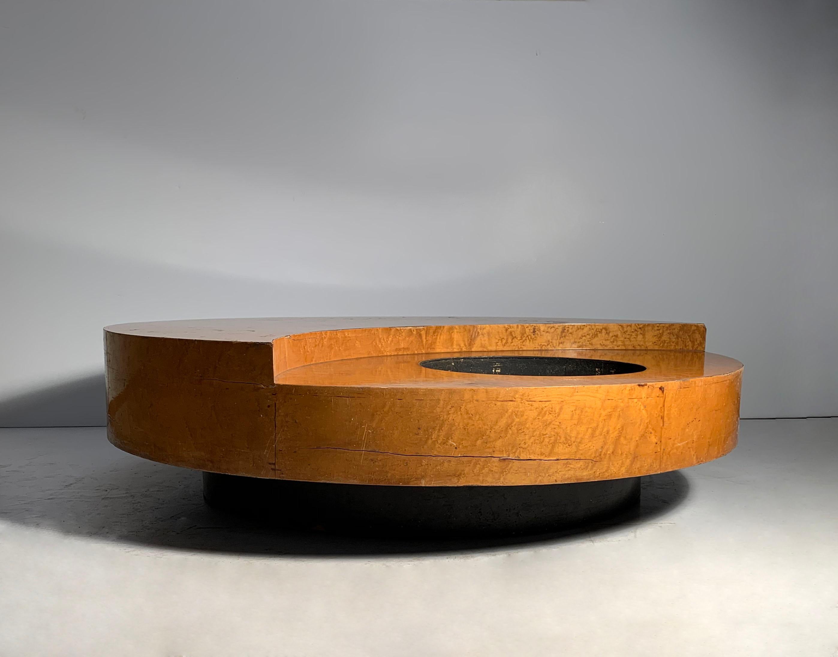 Mid-Century Modern Original Vintage Willy Rizzo TRG Revolving Coffee Table Italy 1970 in Burl