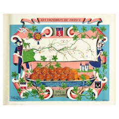 Original Vintage Wine Map Poster Les Vignobles De France Loire Valley Vineyards