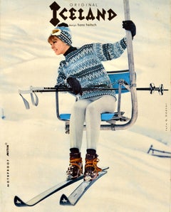 Original Vintage Winter Fashion Poster Iceland Jersey Modeller Skiing Wear