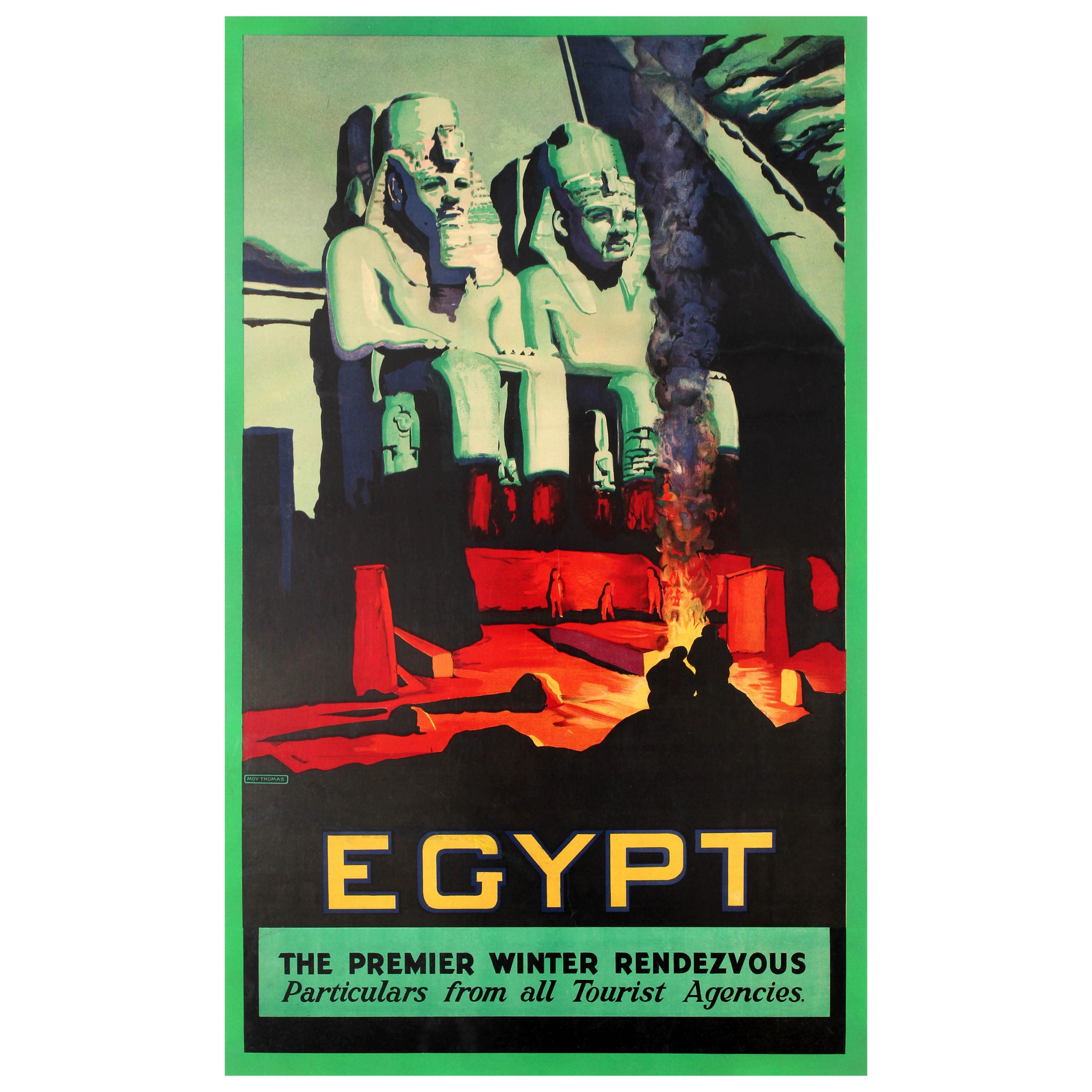 Original Vintage Egypt Travel Poster Abu Simbel Temple Aswan Pharaoh