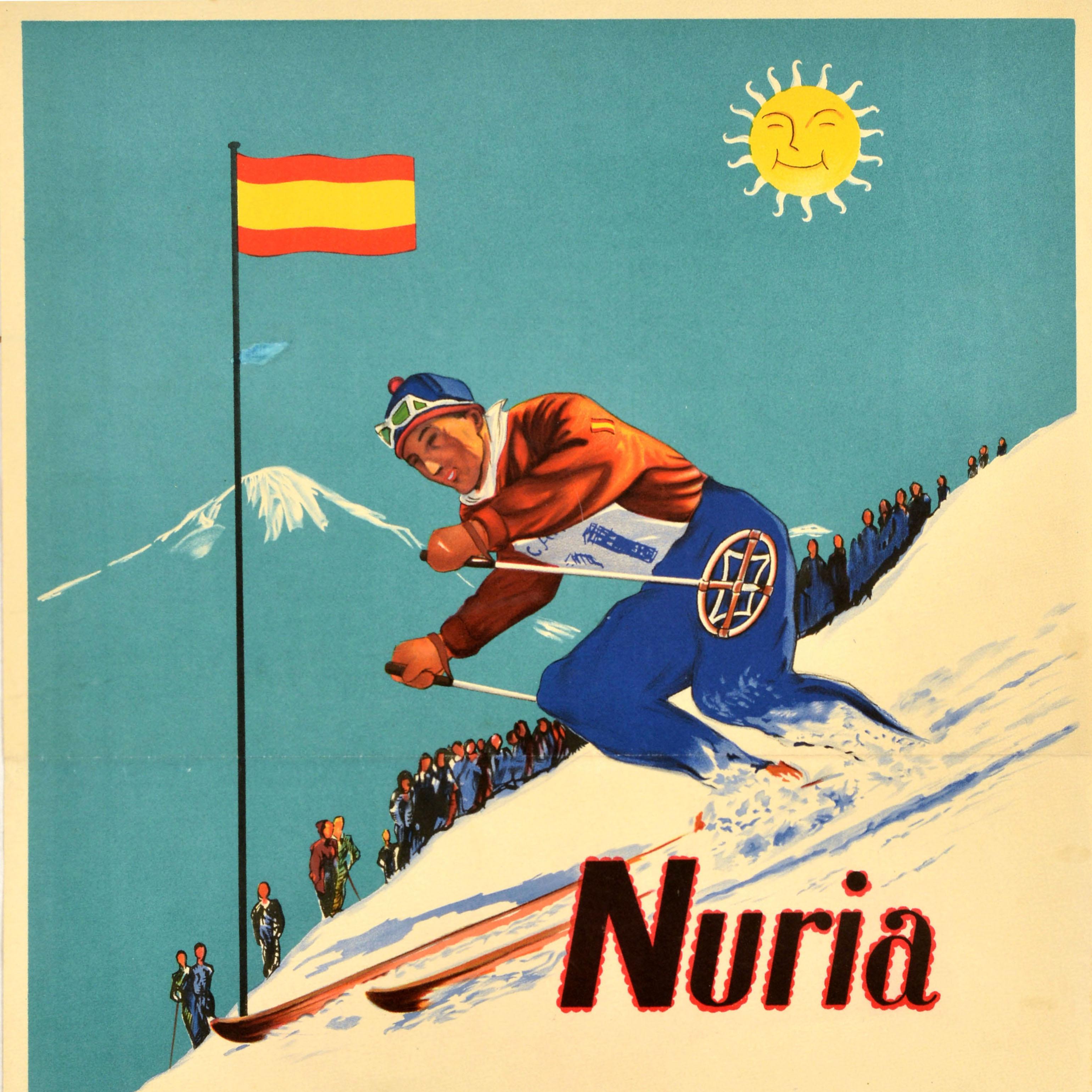 Spagnolo Poster originale d'epoca per lo sport invernale della stazione sciistica alpina Nuria Catalonia Ski Spagna in vendita