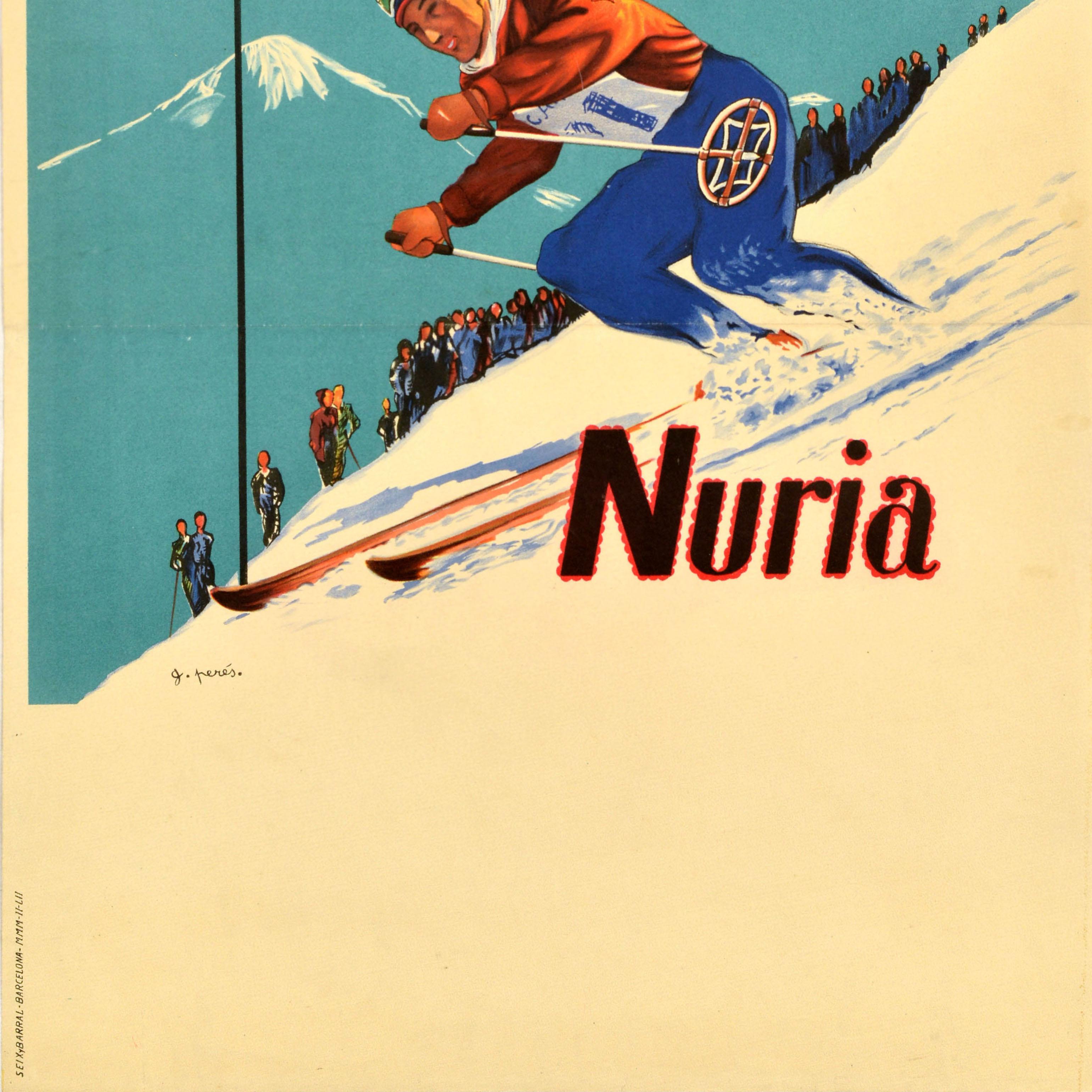 Poster originale d'epoca per lo sport invernale della stazione sciistica alpina Nuria Catalonia Ski Spagna In condizioni buone in vendita a London, GB