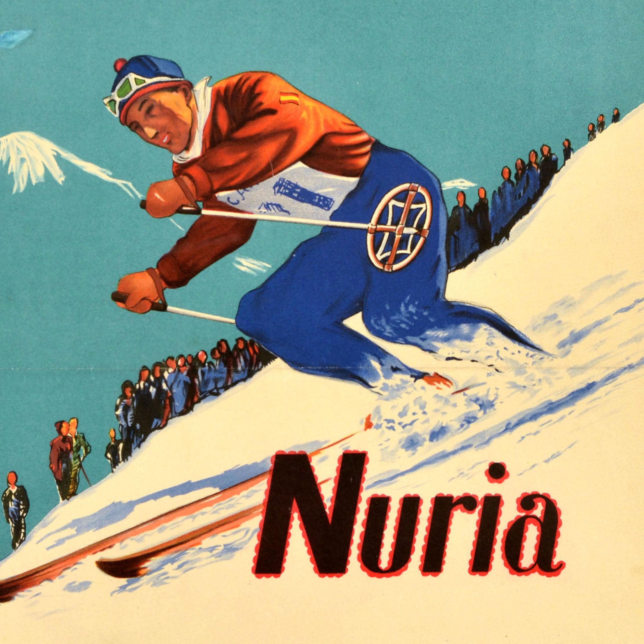 Metà XX secolo Poster originale d'epoca per lo sport invernale della stazione sciistica alpina Nuria Catalonia Ski Spagna in vendita