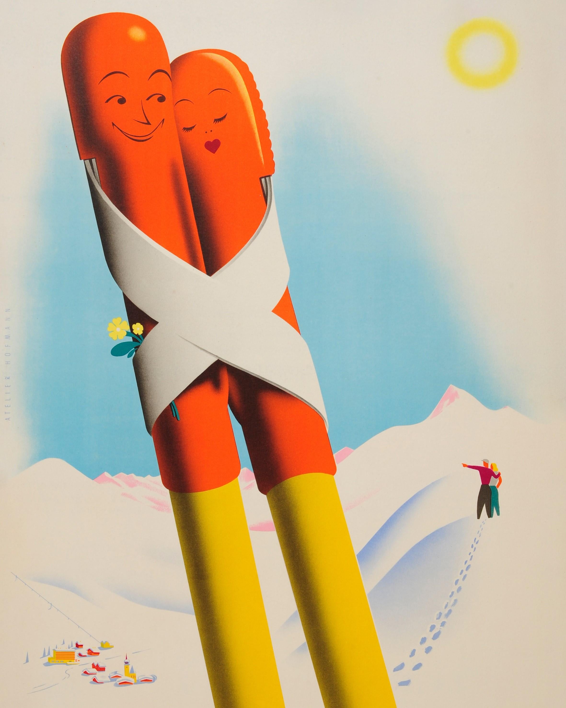 Austrian Original Vintage Winter Sport and Skiing Travel Poster Romantic Austria Autriche
