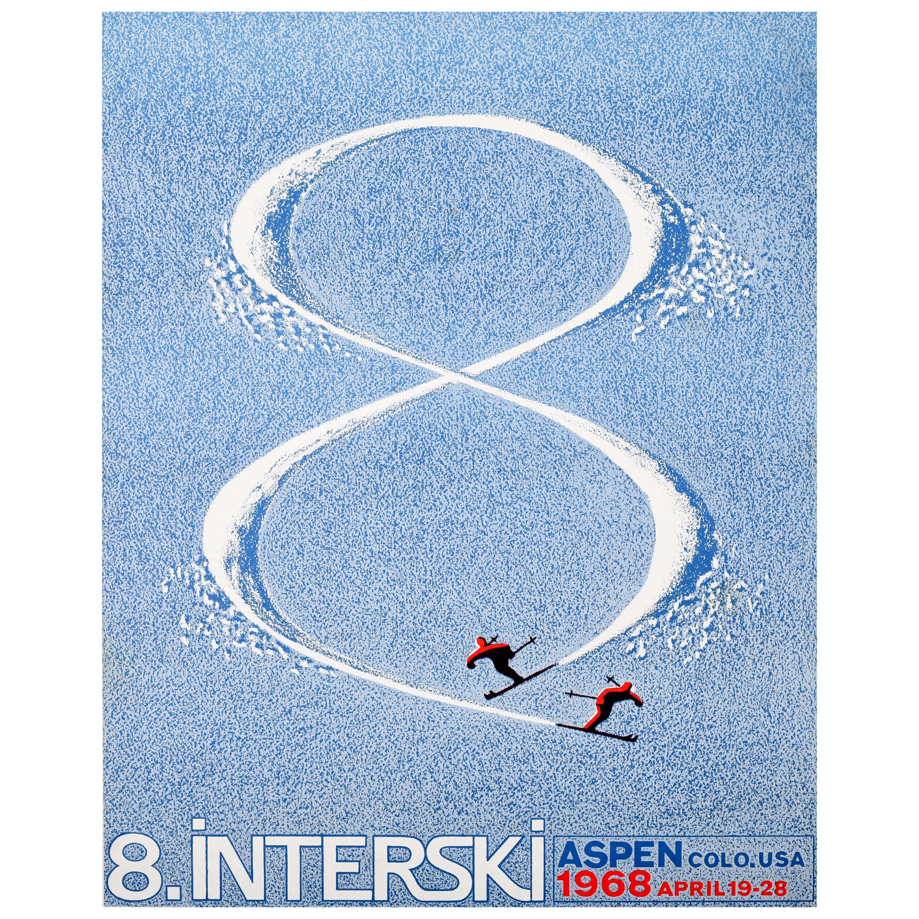 Poster originale d'epoca sugli sport invernali Aspen Ski Colorado USA 1968 Interski Skiing