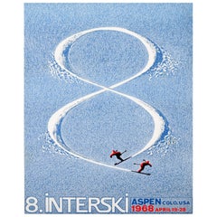 Poster originale d'epoca sugli sport invernali Aspen Ski Colorado USA 1968 Interski Skiing