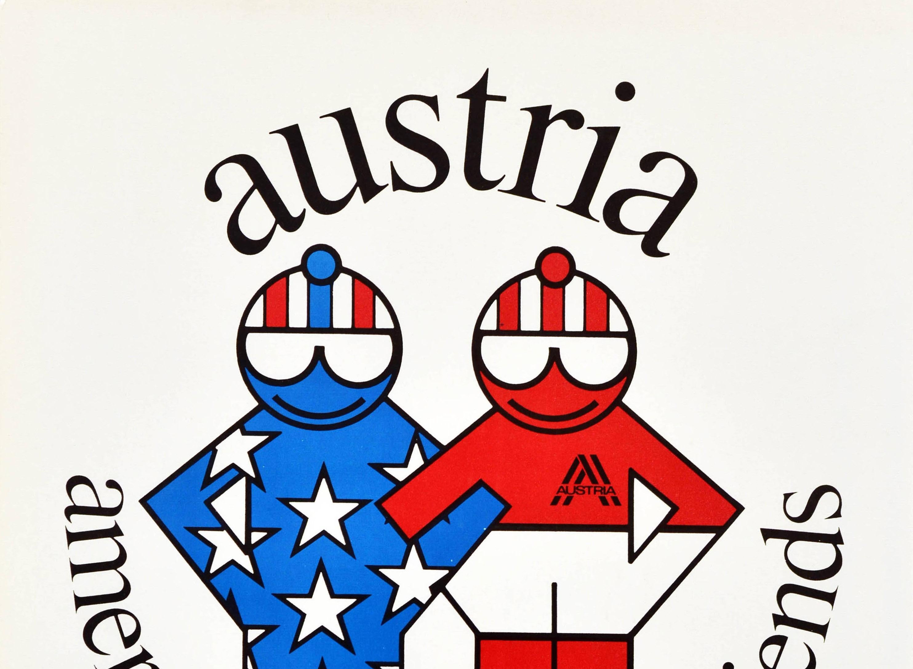 Austrian Original Vintage Winter Sport Poster Austria American Skiers Best Friends Skiing For Sale