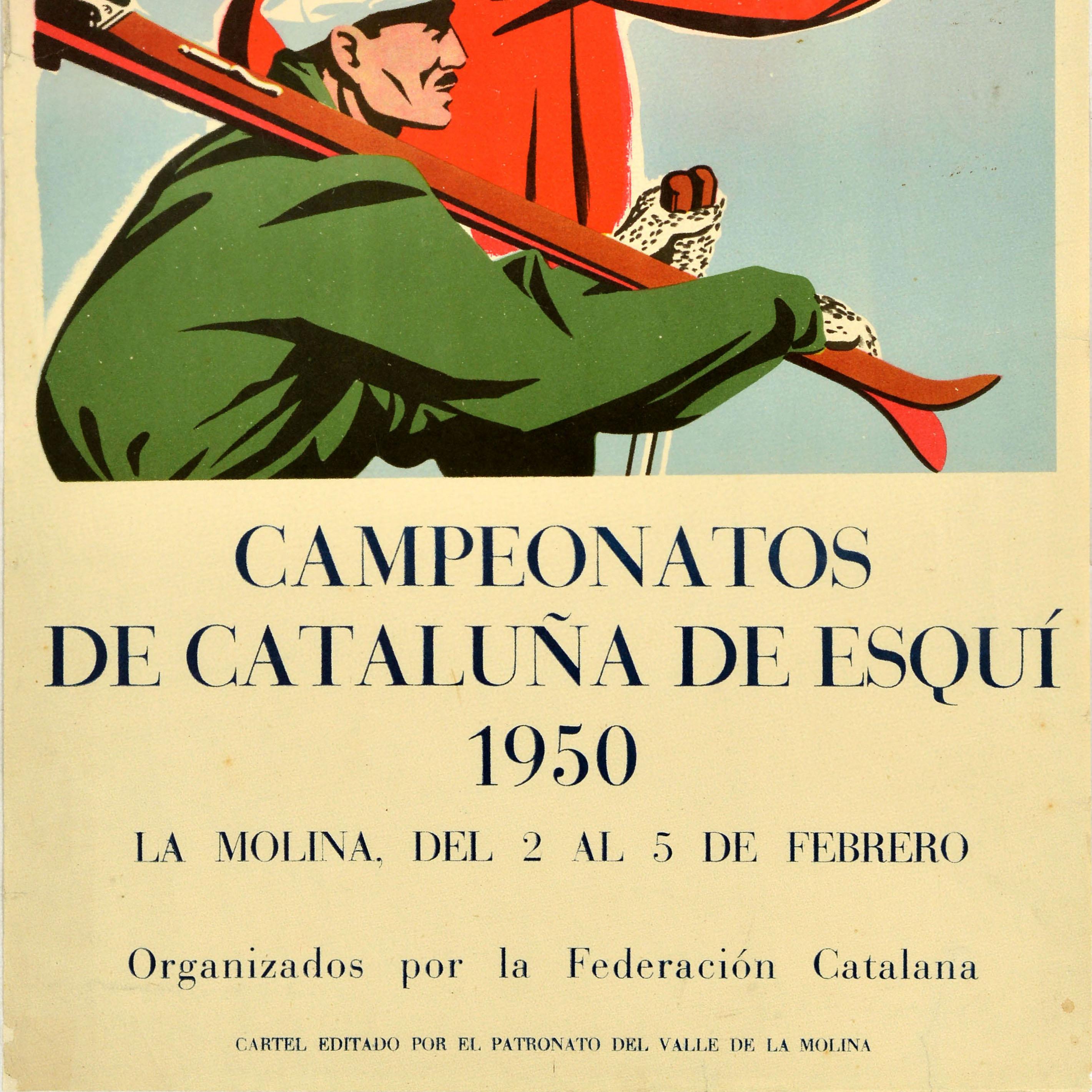 Poster originale d'epoca sugli sport invernali Campionati catalani di sci 1950 La Molina In condizioni buone in vendita a London, GB