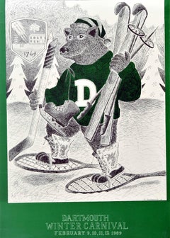 Original Vintage Winter Sport Poster Dartmouth Winter Carnival Bear Hibernation