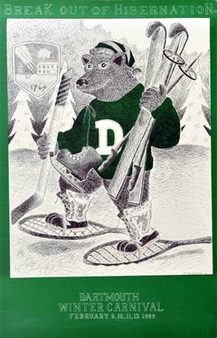 Original Vintage Winter Sport Poster Dartmouth Winter Carnival Bear Hibernation