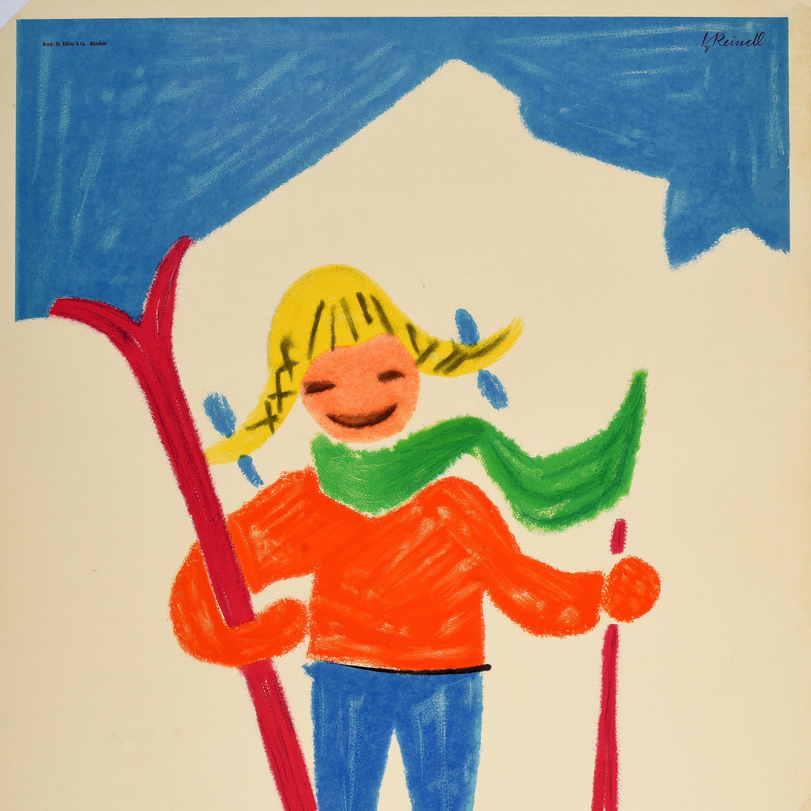Tedesco Poster originale d'epoca sugli sport invernali Garmisch Partenkirchen, Germania, Alpi, Sci in vendita