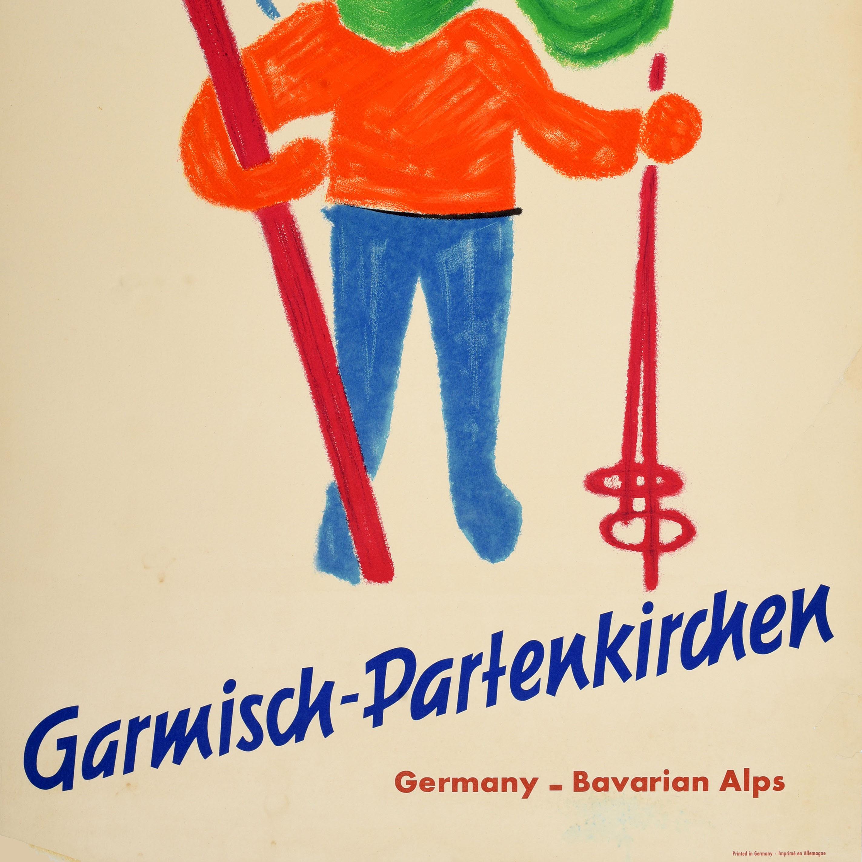 Poster originale d'epoca sugli sport invernali Garmisch Partenkirchen, Germania, Alpi, Sci In condizioni buone in vendita a London, GB