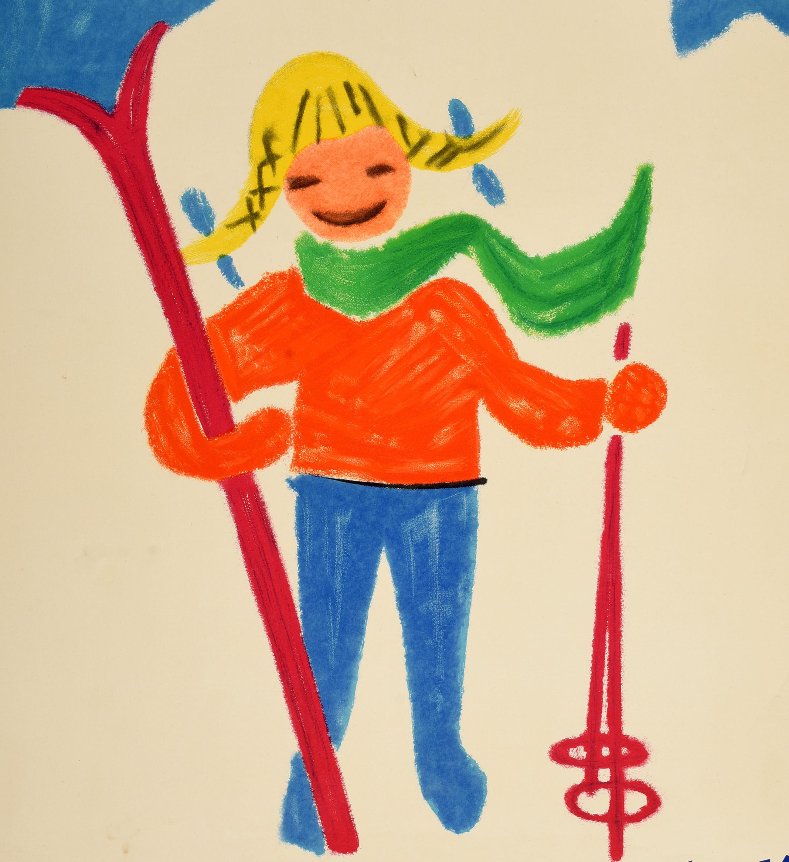 Fine XX secolo Poster originale d'epoca sugli sport invernali Garmisch Partenkirchen, Germania, Alpi, Sci in vendita
