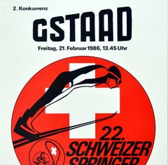 Original Vintage Winter Sport Poster Gstaad Schweizer Springer Tournee Ski Jump