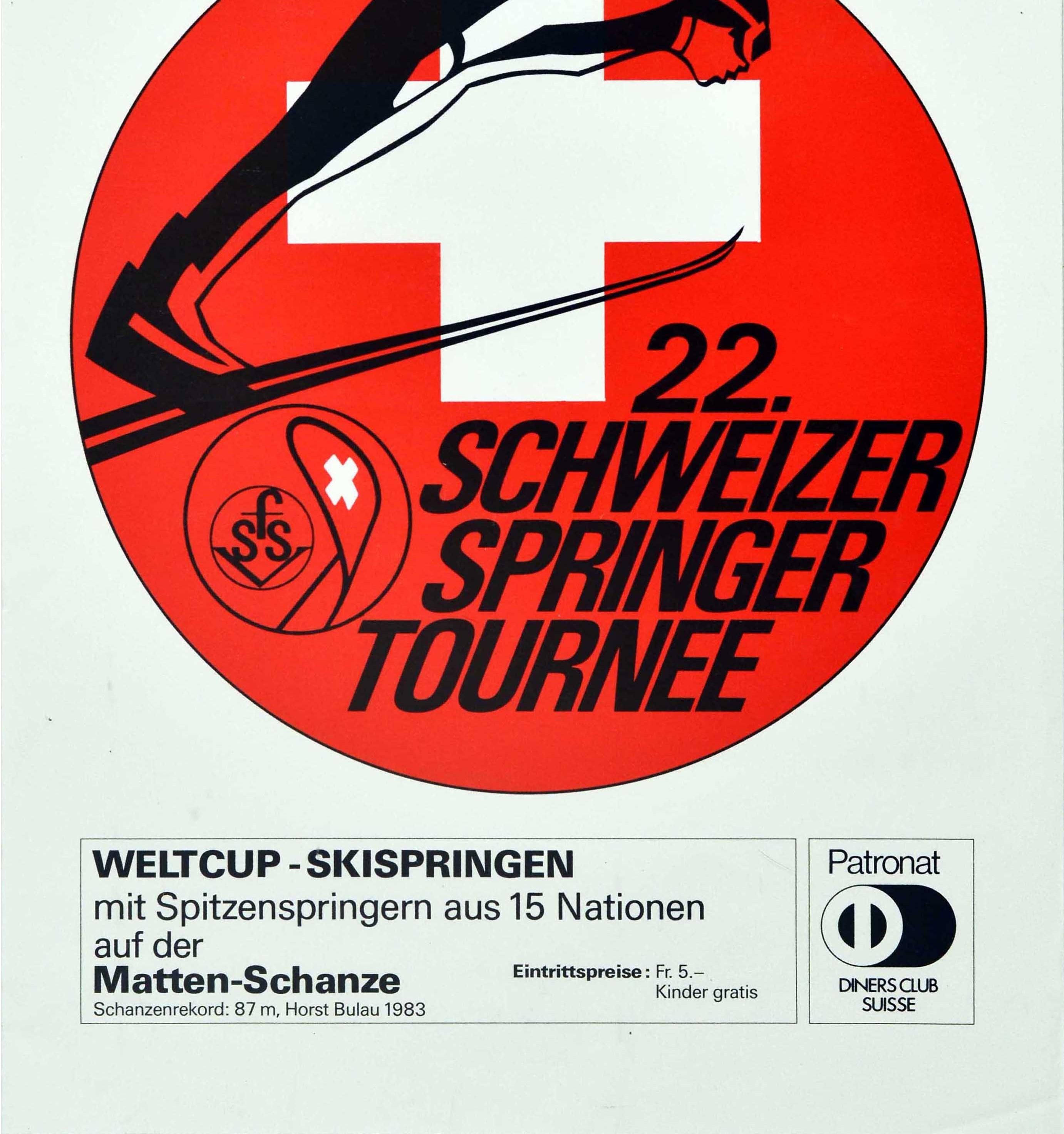 Suisse Affiche rétro originale de sport d'hiver, Gstaad Schweizer Springer Tournee Ski Jump en vente
