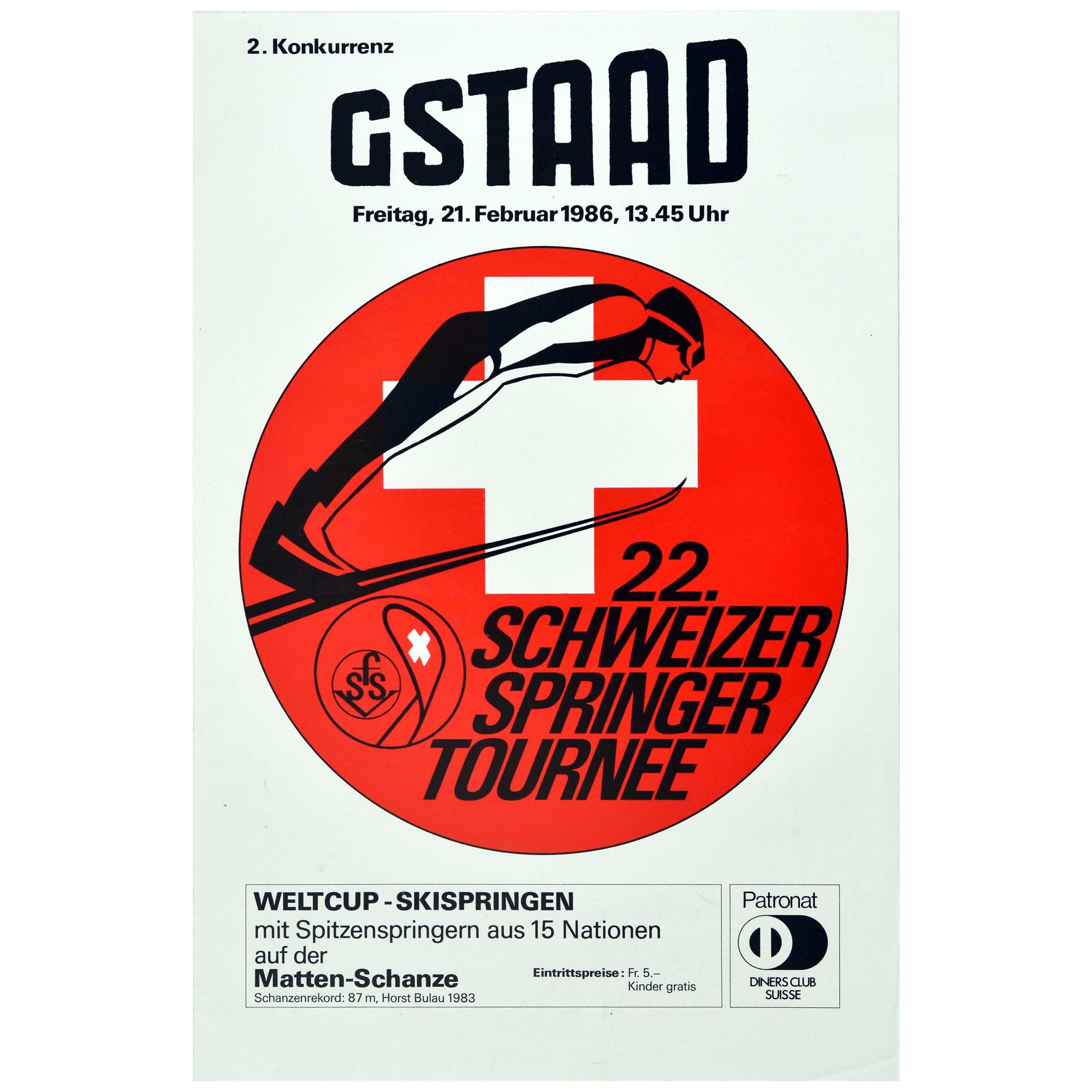 Original Vintage-Wintersport-Poster Gstaad Schweizer Springer, Tournee, Ski, Jump
