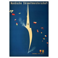 Póster original vintage de deportes de invierno Campeonatos del Mundo de Esquí Nórdico Polonia Arte