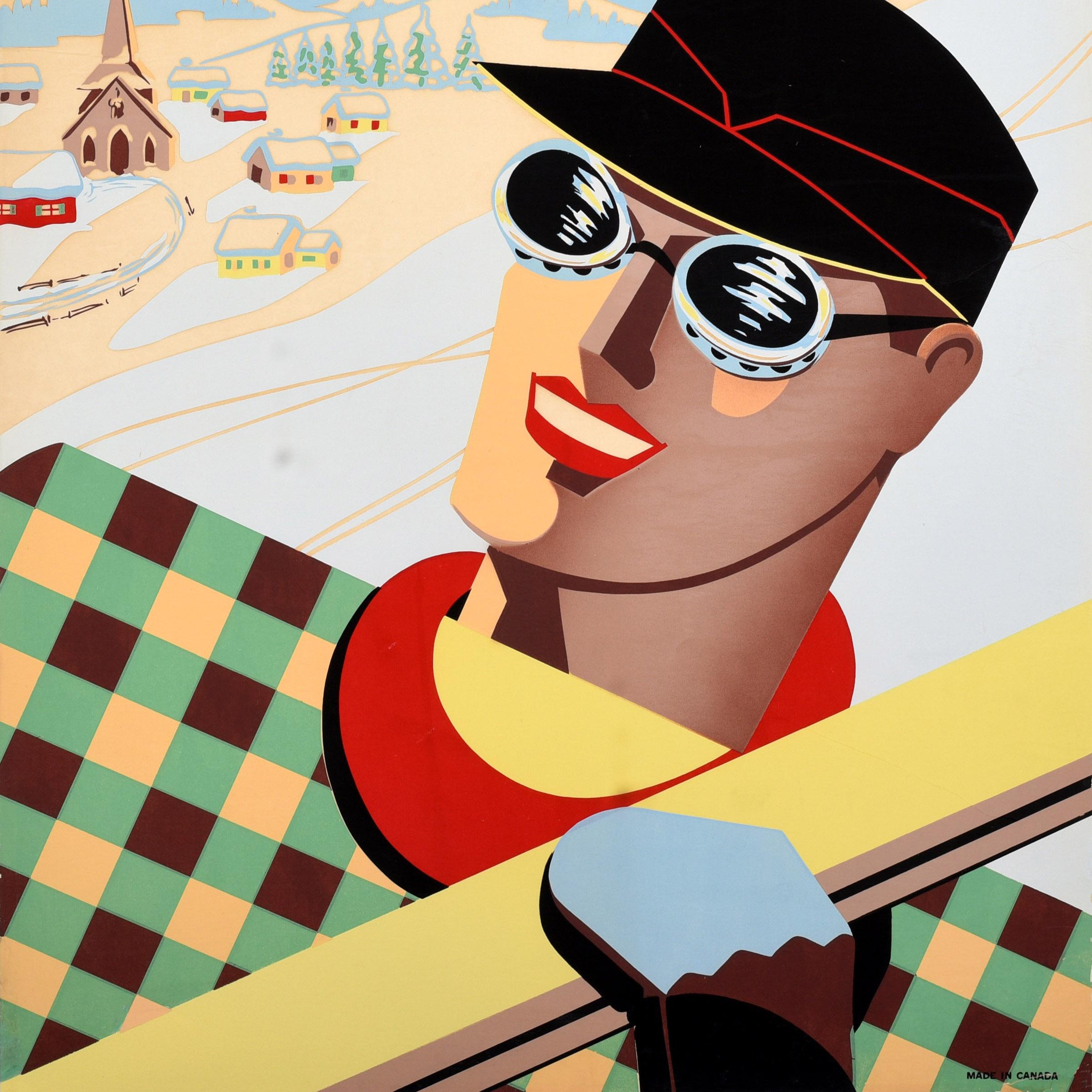 Canadien Affiche vintage originale des sports d'hiver Ski au Canada, Chemins de fer nationaux canadiens en vente