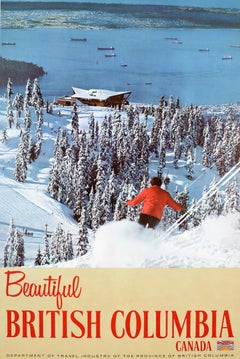 Original Vintage Winter Sport Poster Vancouver British Columbia Canada Ski
