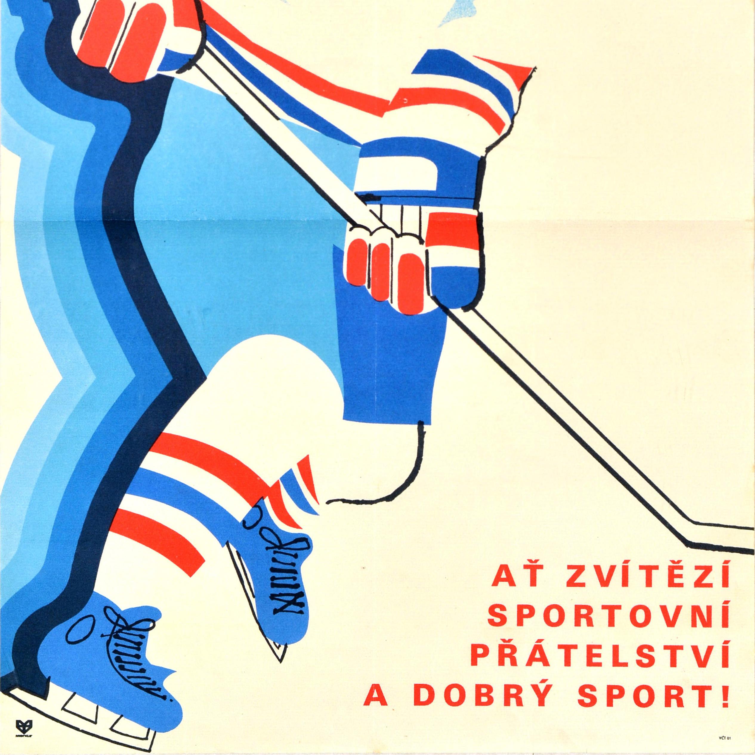 Póster original vintage de deportes de invierno Campeonato Mundial de Hockey sobre Hielo Praga 78 en Bueno estado para la venta en London, GB